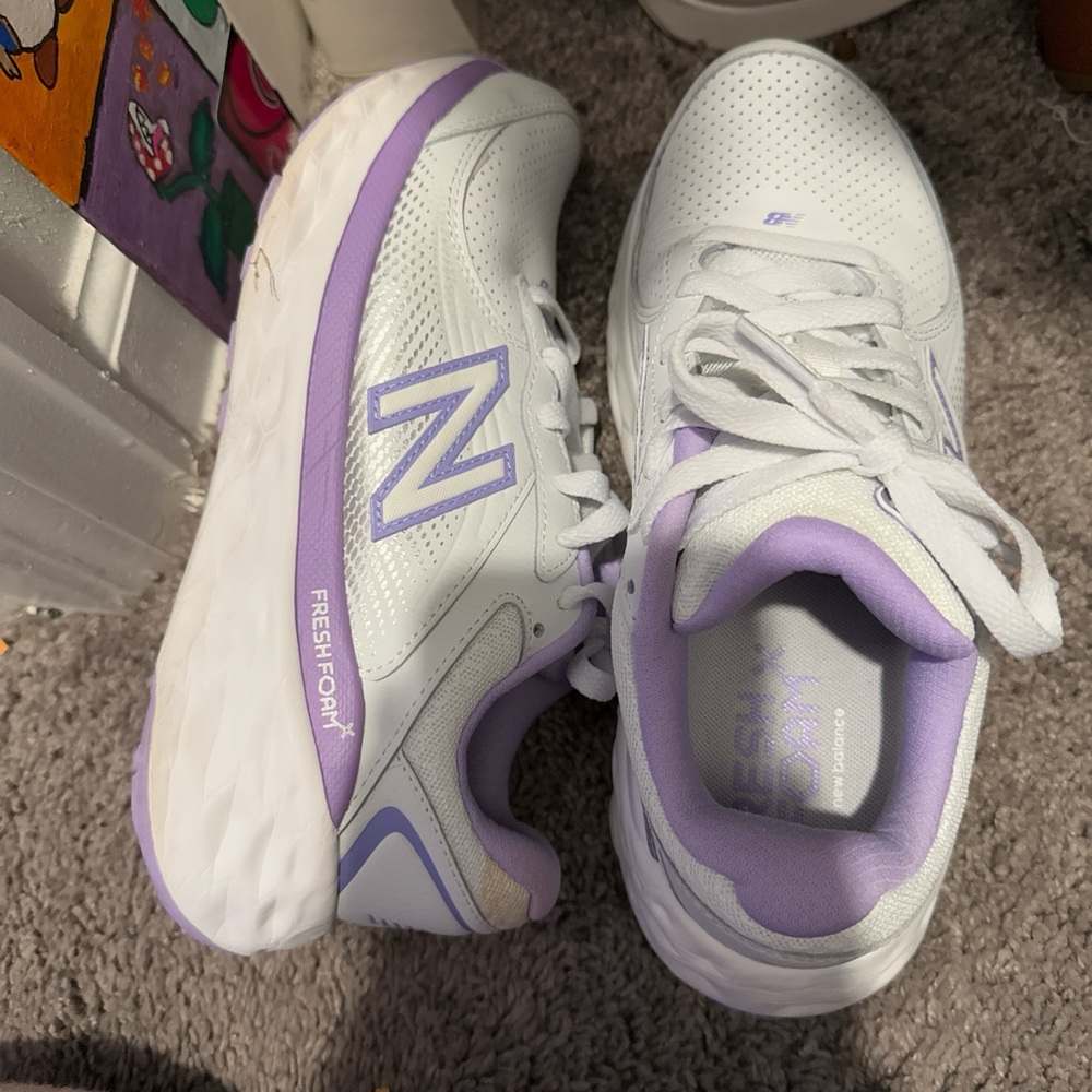 New Balance White and Purple Sneakers